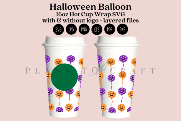 Halloween Balloon 16oz Hot Cup Wrap SVG
