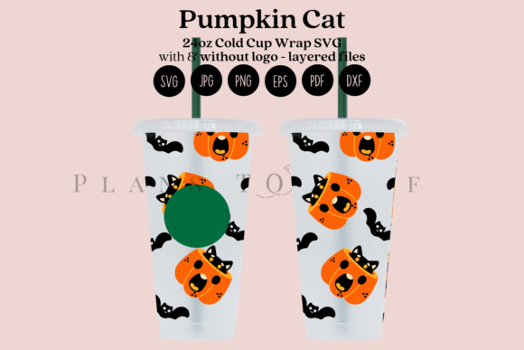 Pumpkin Cat Halloween 24oz Cold Cup Wrap